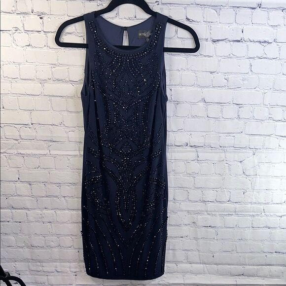 ✨ Betsy & Adam Navy Dress with Bead Embellishments - Size 6 - Picture 1 of 5